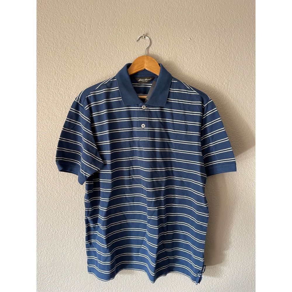 NWT Eddie Bauer Twin Stripe Polo, Blue (M)